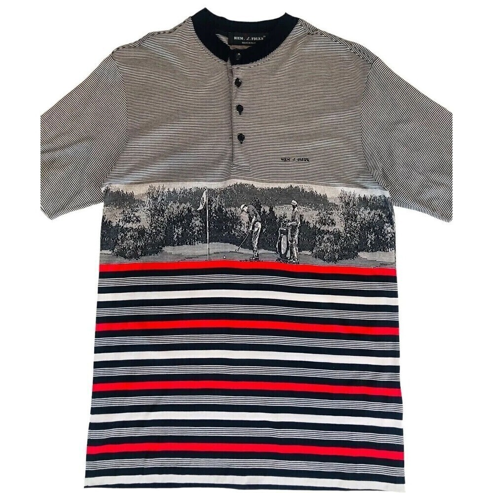 Biem L'fdlkk Golf Polo Shirt Striped Short Sleeve Size 46 S Small Navy Red Italy